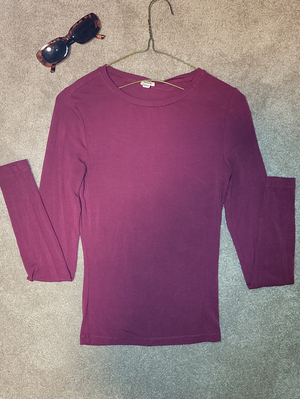 Garage Long Sleeve Crewneck Top in Plum